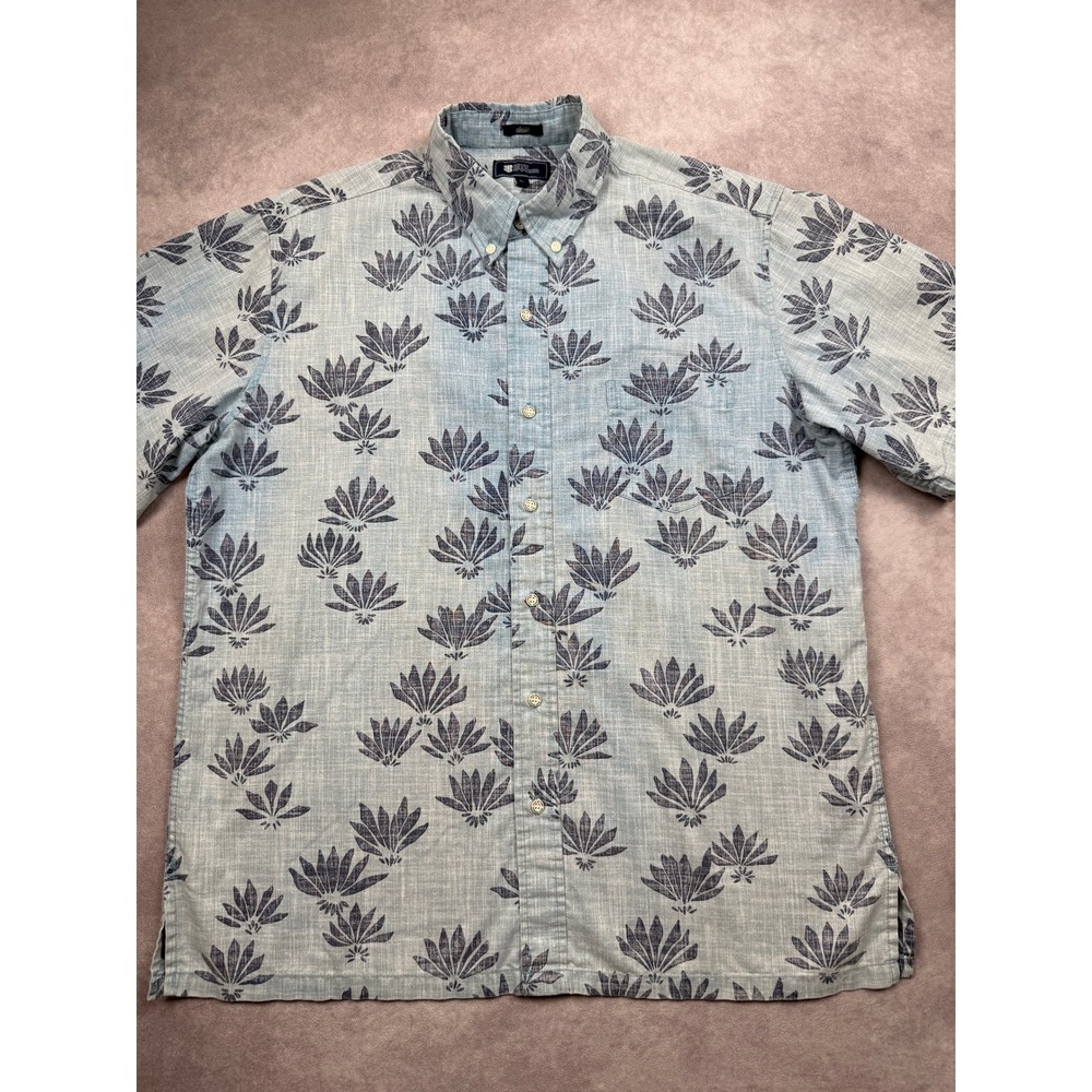 Reyn Spooner Men L Blue Fade Classic Fit Hawaiian Floral Aloha Button Shirt